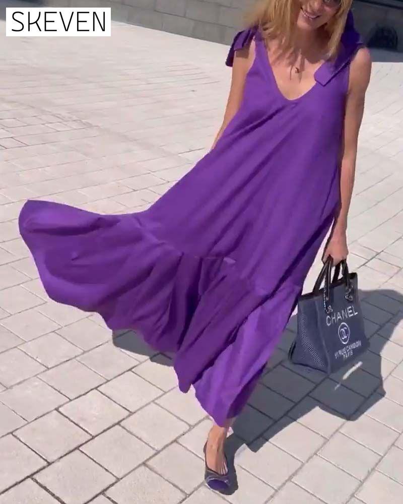 Solid color tie casual dress