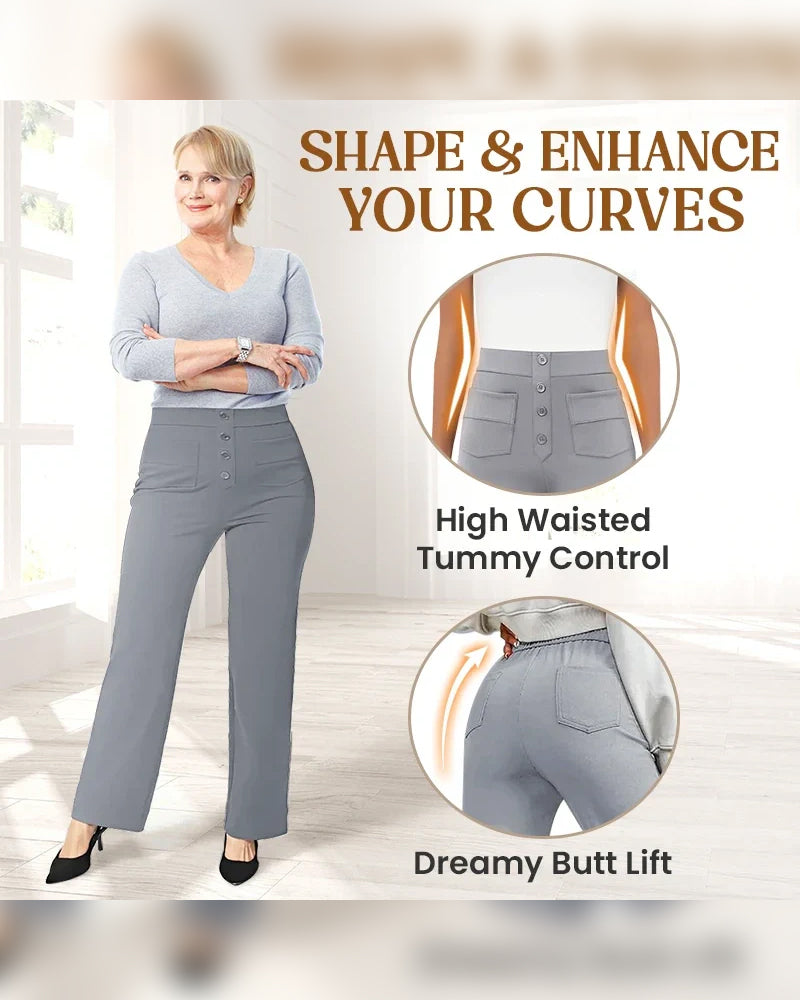 High-Waisted Button-Down Wide-Leg Pants