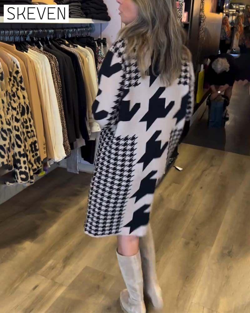 Houndstooth long sleeve dress