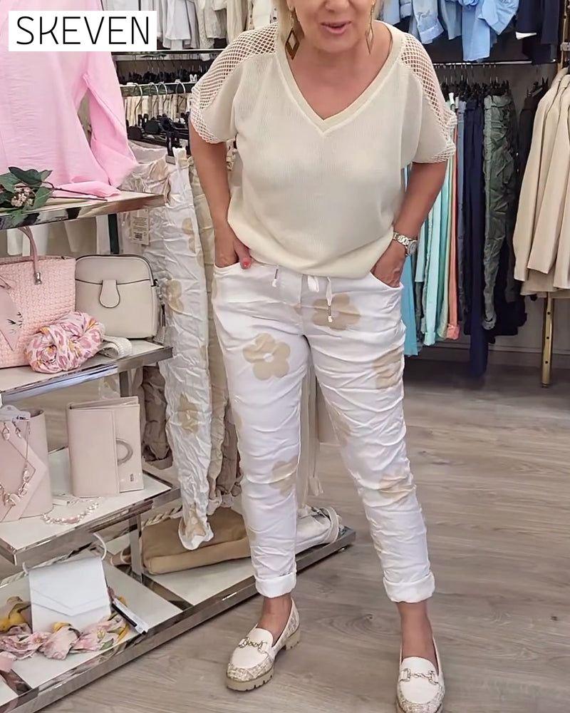 Lässige bedruckte Hose mit Kordelzug
