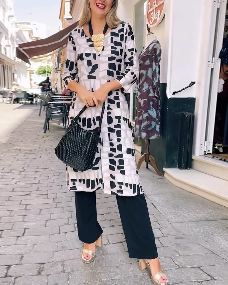 Checkered Square Hem Side-Slit Top