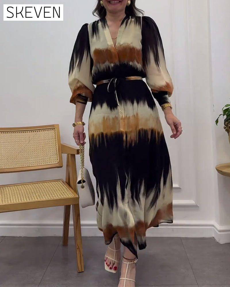 Vintage lantern sleeve tie dress casual dresses Spring summer