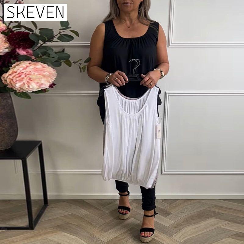 Ärmelloses, einfarbiges, plissiertes Tanktop