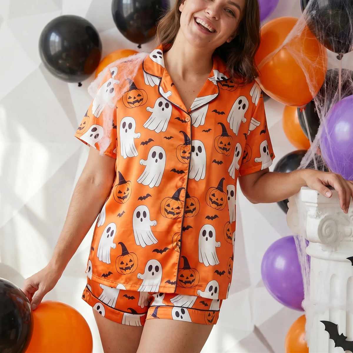 Women’s Halloween Pajamas with Ghosts and Pumpkins