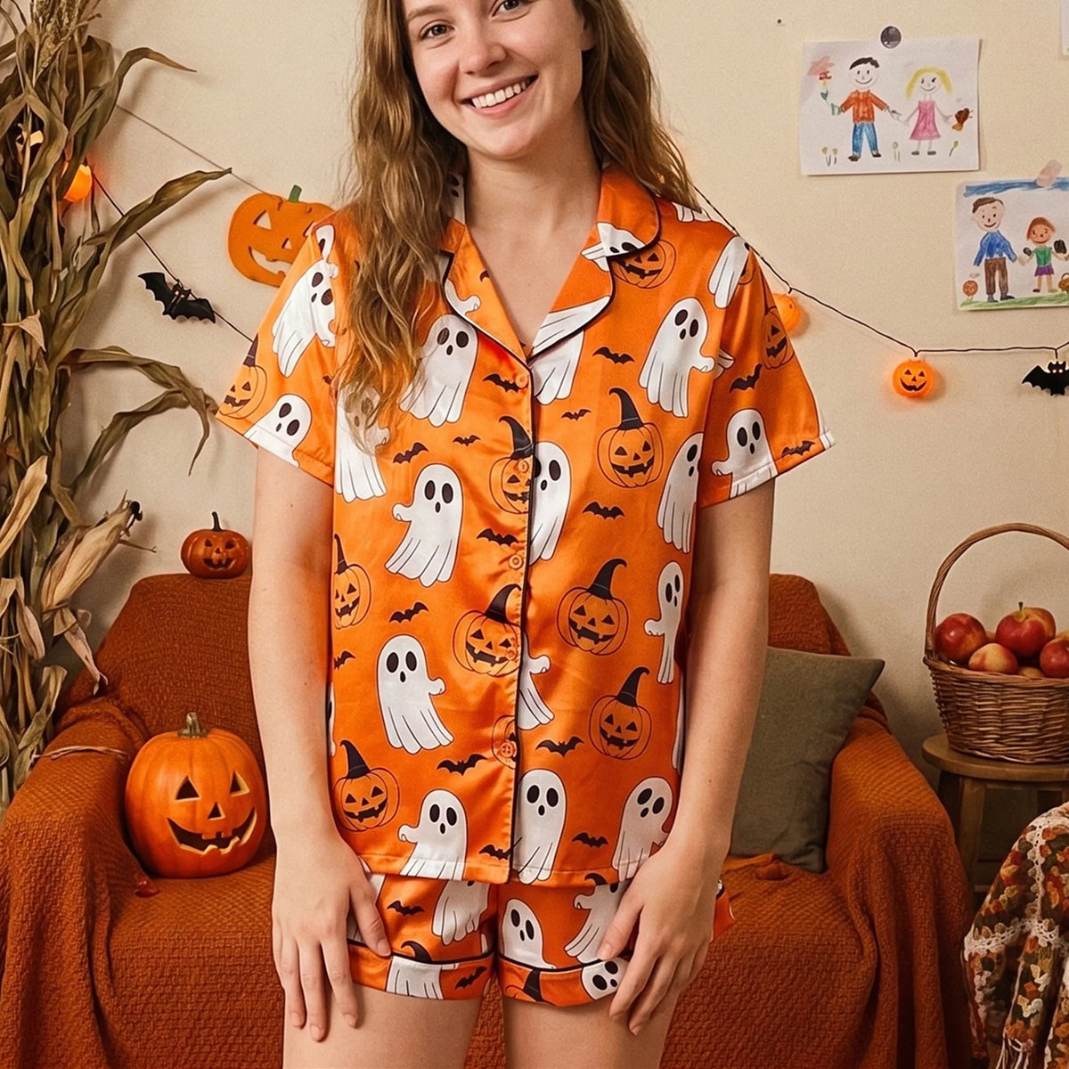 Women’s Halloween Pajamas with Ghosts and Pumpkins