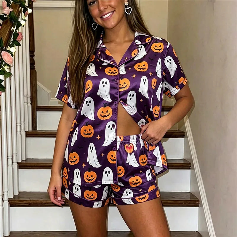 Women’s Halloween Pajamas with Ghosts and Pumpkins