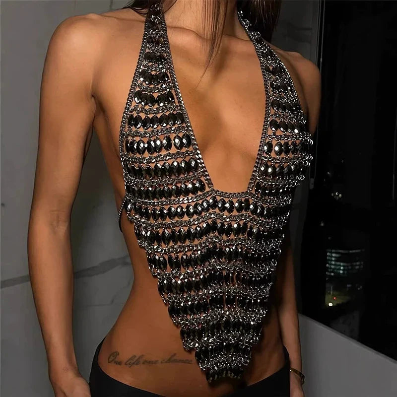 Women's Fashion Halter Tops with Unique Beaded Design