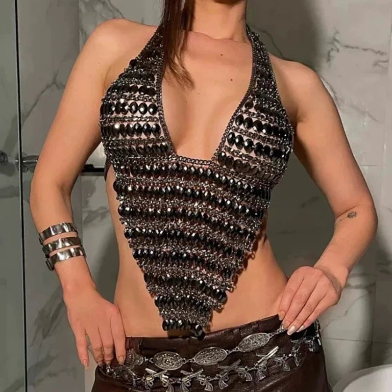 Women's Fashion Halter Tops with Unique Beaded Design