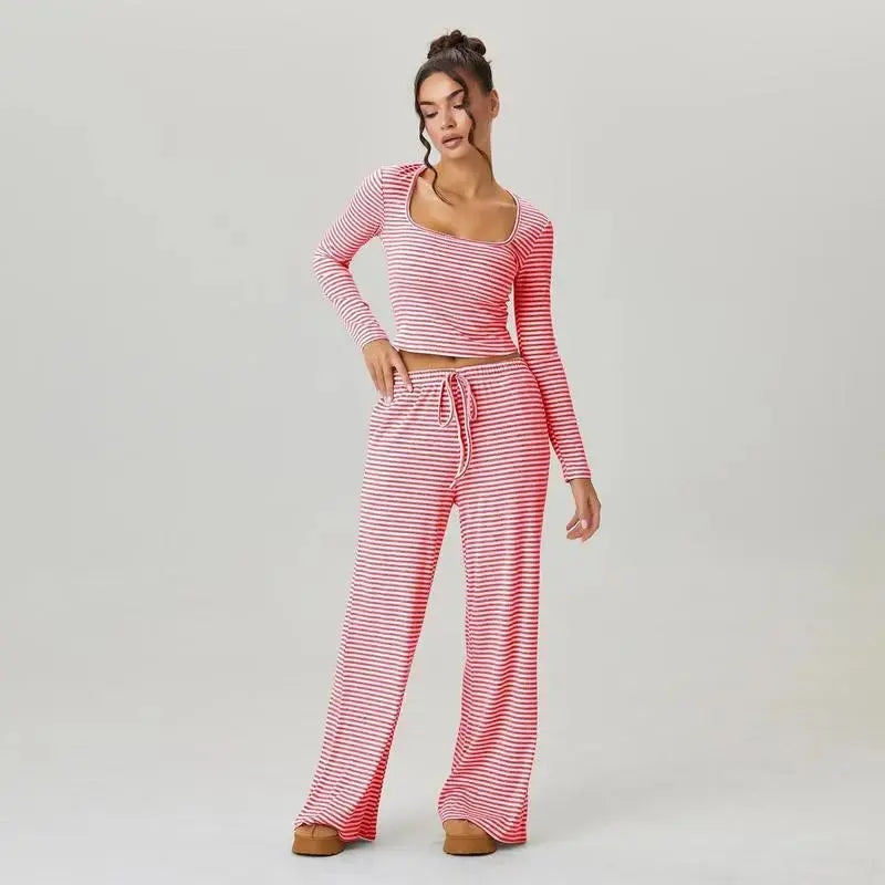 Flaire™ Stripe Lounge Set Women – Square Neck Two Piece Outfit