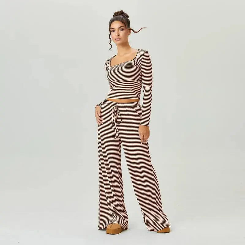 Flaire™ Stripe Lounge Set Women – Square Neck Two Piece Outfit