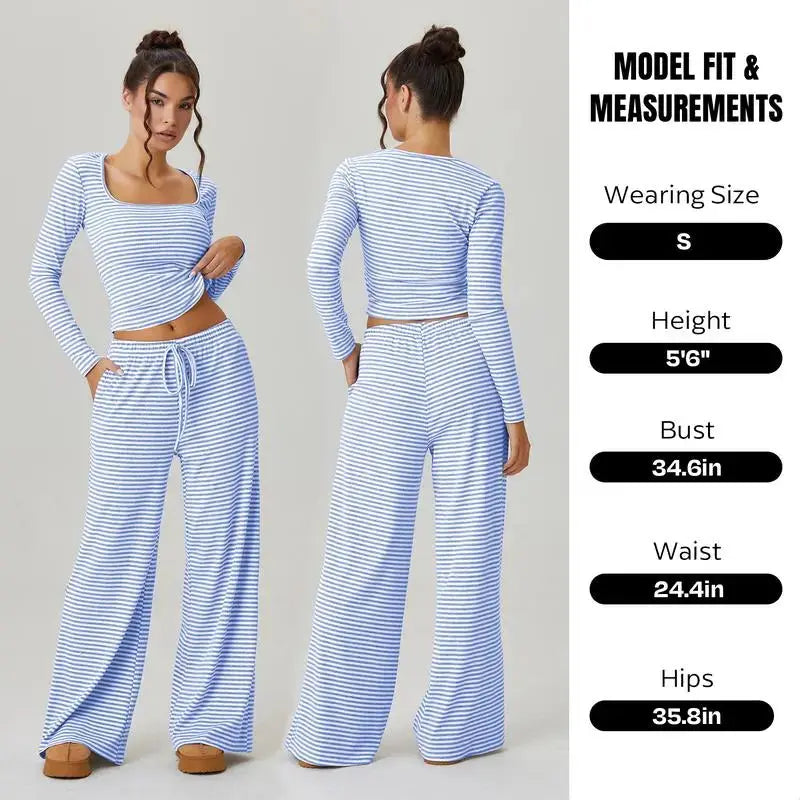 Flaire™ Stripe Lounge Set Women – Square Neck Two Piece Outfit