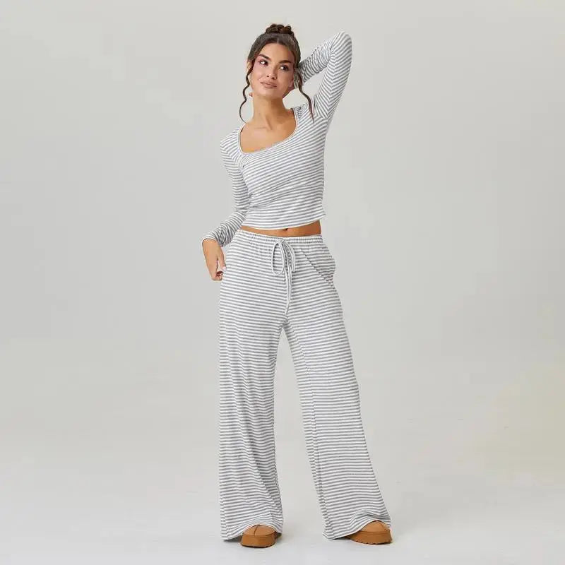 Flaire™ Stripe Lounge Set Women – Square Neck Two Piece Outfit