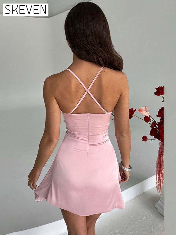 Women's Solid Color Softly Shaped Cups Slender Mini Dress Clothes
