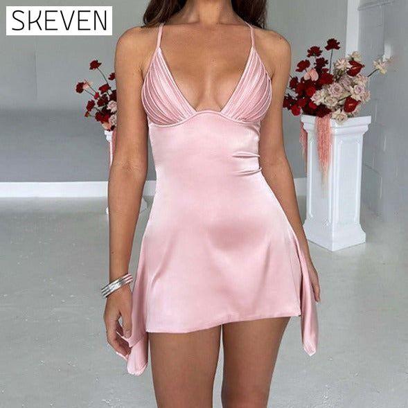 Women's Solid Color Softly Shaped Cups Slender Mini Dress Clothes