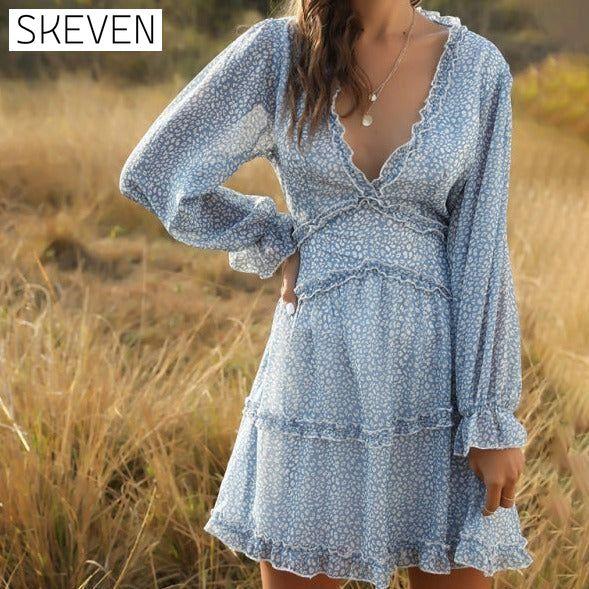 Women's Casual Vacation Fashion Short Chiffon Floral Dress Clothes