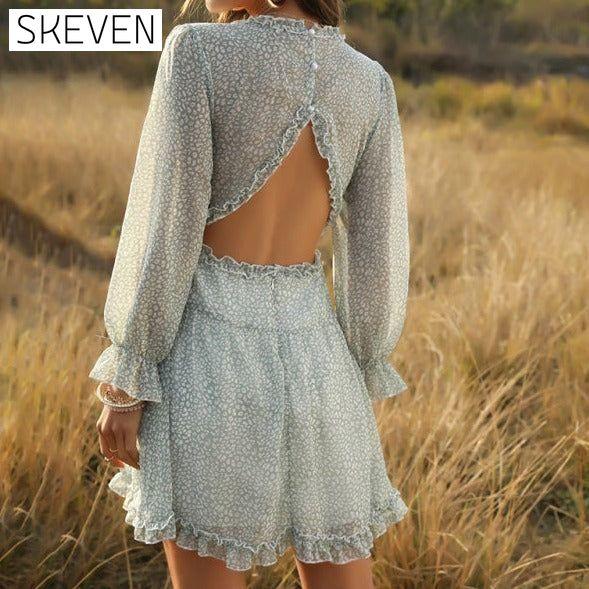 Women's Casual Vacation Fashion Short Chiffon Floral Dress Clothes