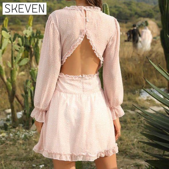 Women's Casual Vacation Fashion Short Chiffon Floral Dress Clothes