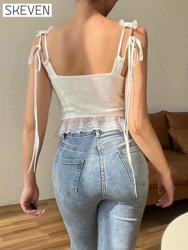 Lace splicing camisole women's chest tie Clothes