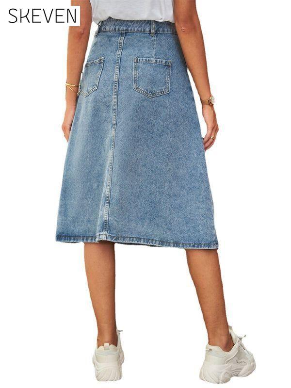 All-match slimming washed denim one-breasted skirt skirt Clothes