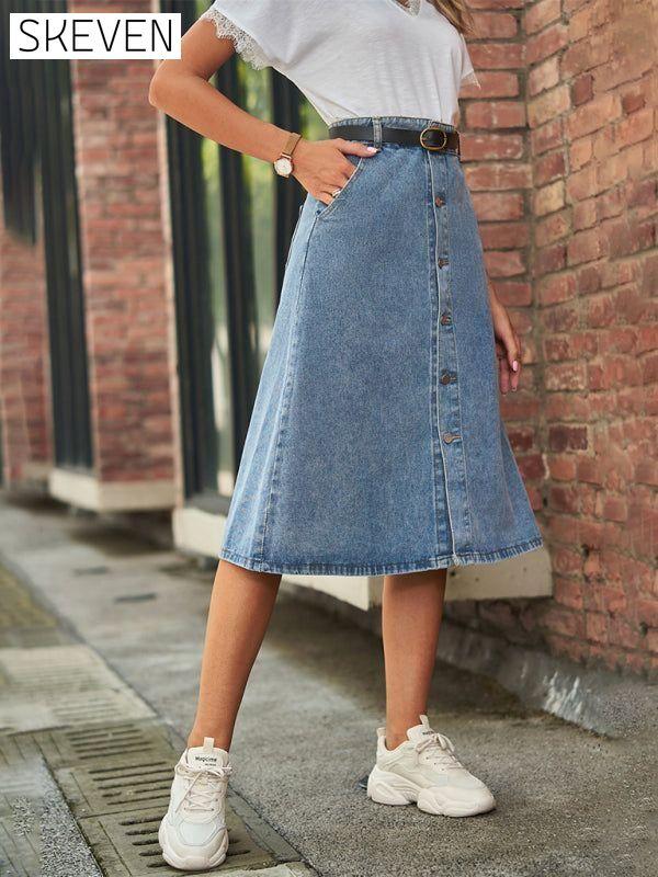 All-match slimming washed denim one-breasted skirt skirt Clothes