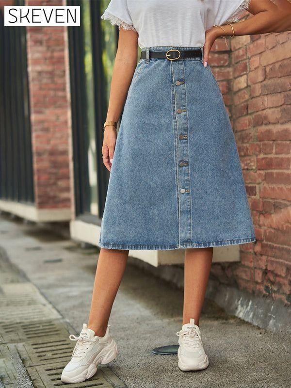 All-match slimming washed denim one-breasted skirt skirt Clothes