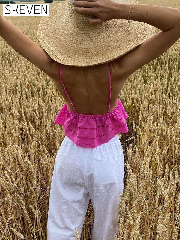Women's French holiday backless lace vest top Clothes kakaclo shirt shirts top tops