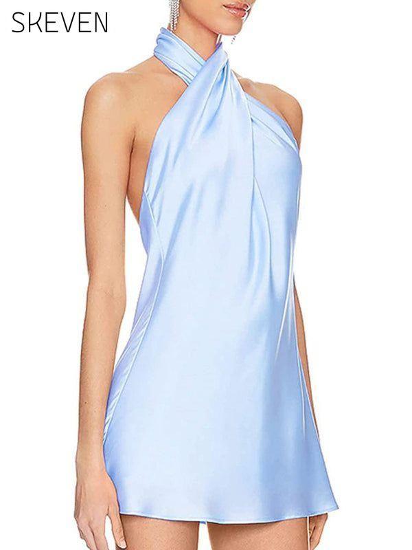 Slim fit crossover sleeveless backless halterneck dress clothes dress dresses halter dress short dresses sleeveless dress