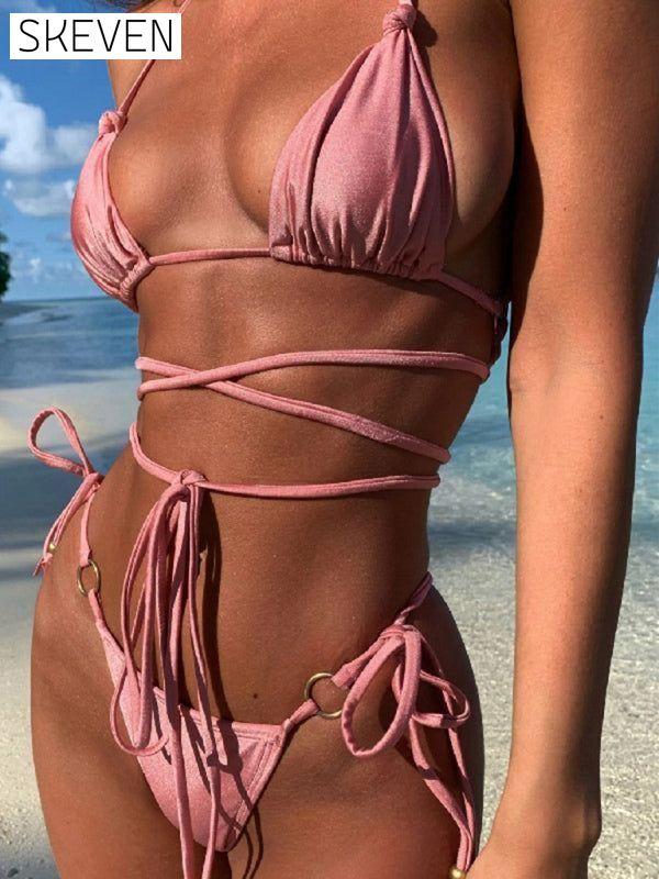 Women's two-piece sexy strappy bikini swimsuit Purple Clothes swim swimwear
