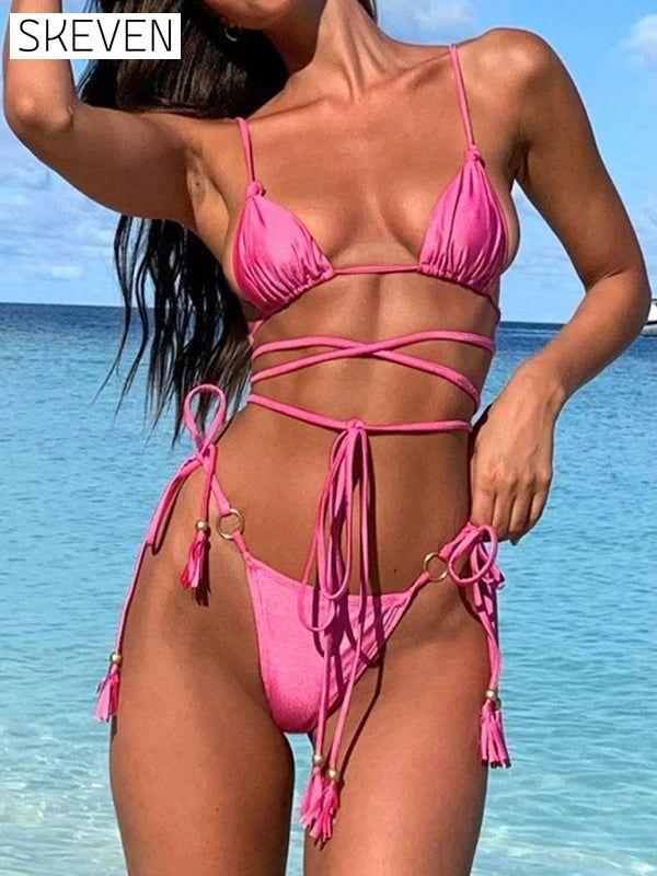 Women's two-piece sexy strappy bikini swimsuit Rose Clothes swim swimwear