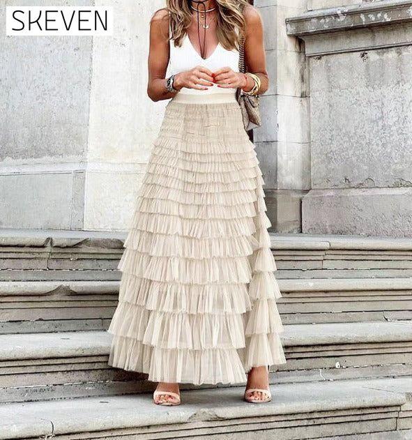 Women's Mesh Cake Swing Multi-layer Skirt Cracker khaki bottoms clothes skirts Women's Bottoms