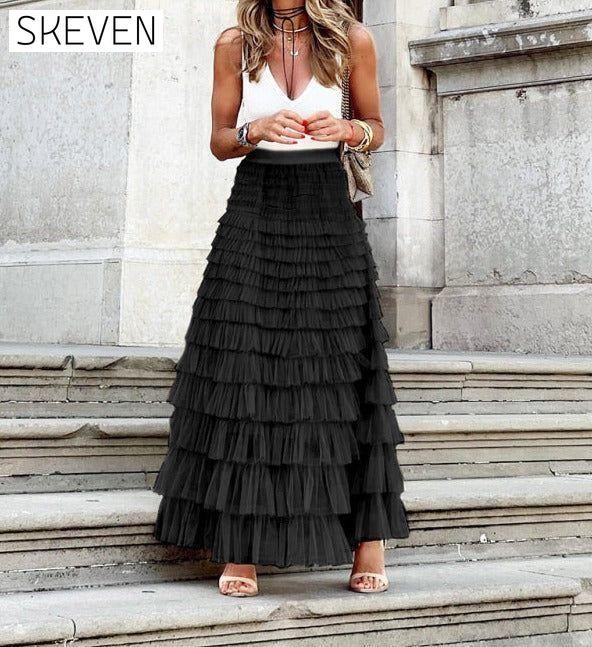 Women's Mesh Cake Swing Multi-layer Skirt Black bottoms clothes skirts Women's Bottoms