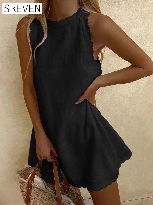 Women's New Mini Round Neck Sleeveless Dress Black casual dresses clothes dress dresses short dresses