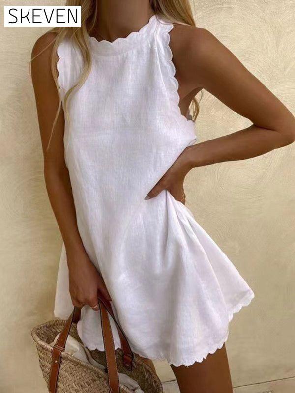 Women's New Mini Round Neck Sleeveless Dress White casual dresses clothes dress dresses short dresses