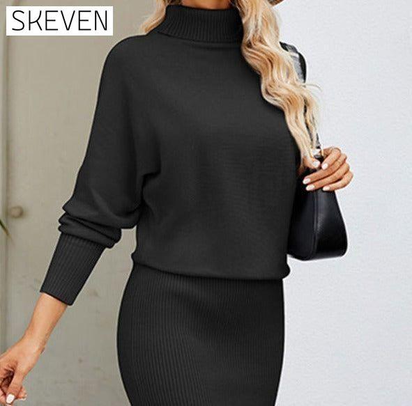 Women's turtleneck long sleeve slim fit sweater dress Black casual dresses clothes dress dresses long sleeve dress long sleeve dresses