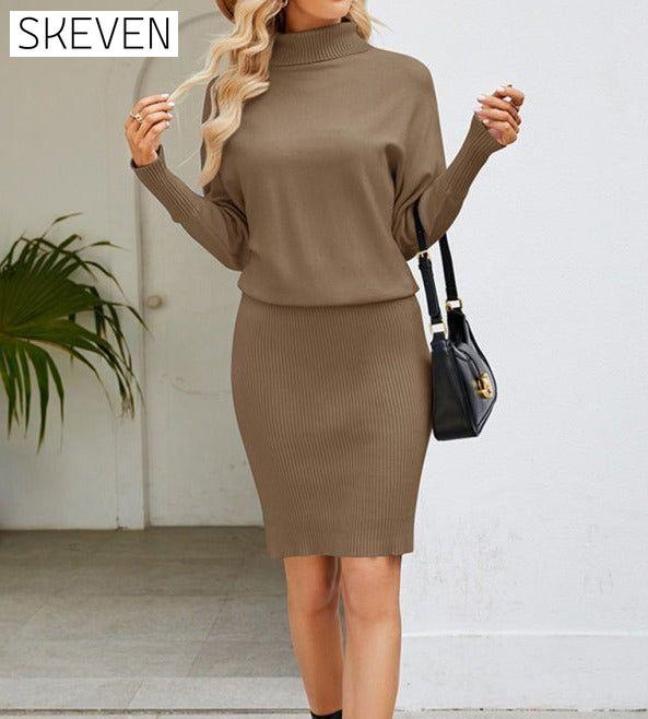 Women's turtleneck long sleeve slim fit sweater dress casual dresses clothes dress dresses long sleeve dress long sleeve dresses