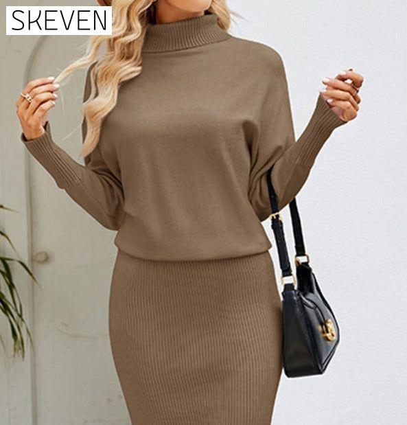 Women's turtleneck long sleeve slim fit sweater dress casual dresses clothes dress dresses long sleeve dress long sleeve dresses