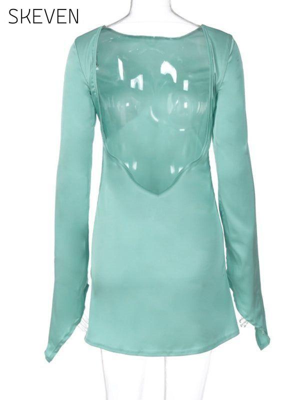Women's new sexy hottie style backless long-sleeved butt-covering dress casual dress casual dresses clothes dress dresses long sleeve dress long sleeve dresses short dress short dresses Style Casual