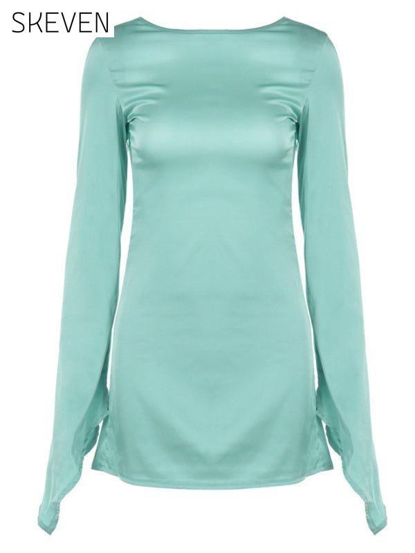 Women's new sexy hottie style backless long-sleeved butt-covering dress casual dress casual dresses clothes dress dresses long sleeve dress long sleeve dresses short dress short dresses Style Casual