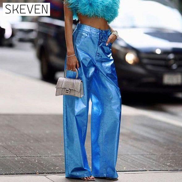 Women's New PU Tight Stretch Pants Butt-Showing Hot Girl High Street Straight Pants bottoms clothes pants