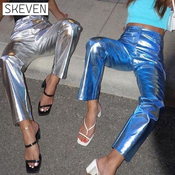Women's New PU Tight Stretch Pants Butt-Showing Hot Girl High Street Straight Pants bottoms clothes pants