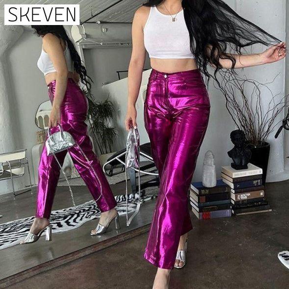 Women's New PU Tight Stretch Pants Butt-Showing Hot Girl High Street Straight Pants bottoms clothes pants