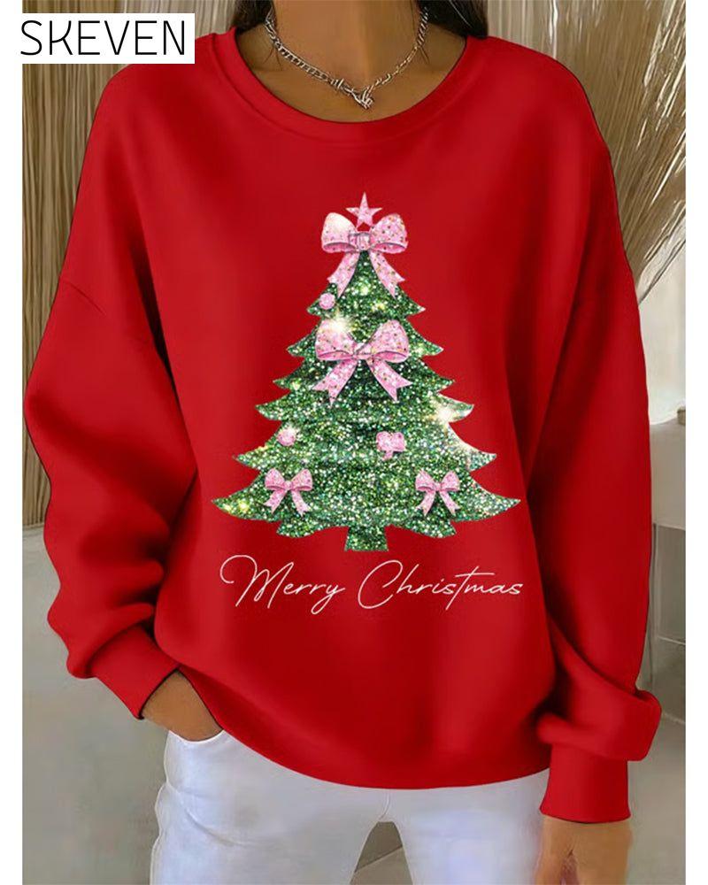 Sweatshirt mit Weihnachtsmotiv und Rundhalsausschnitt, langen Ärmeln