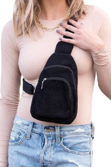 Ingrid Double Zip Corduroy Sling