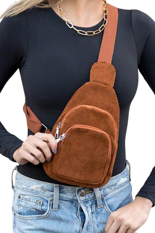 Ingrid Double Zip Corduroy Sling