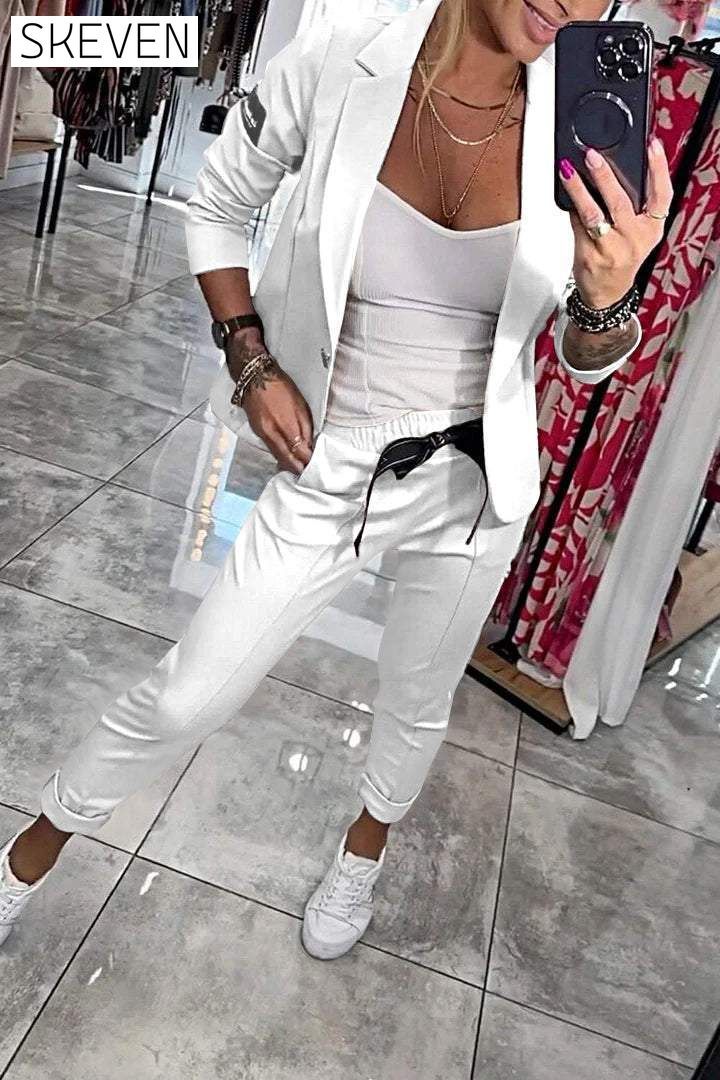 Women's Top Jacket & Elastic Pants Two-piece Set Set