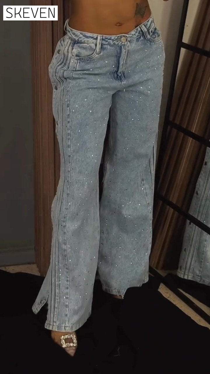 Jean à strass boutonné pour femme 