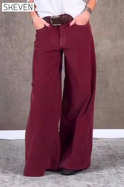 Women's Casual Solid Color Corduroy Wide Leg Pants Bottoms pants