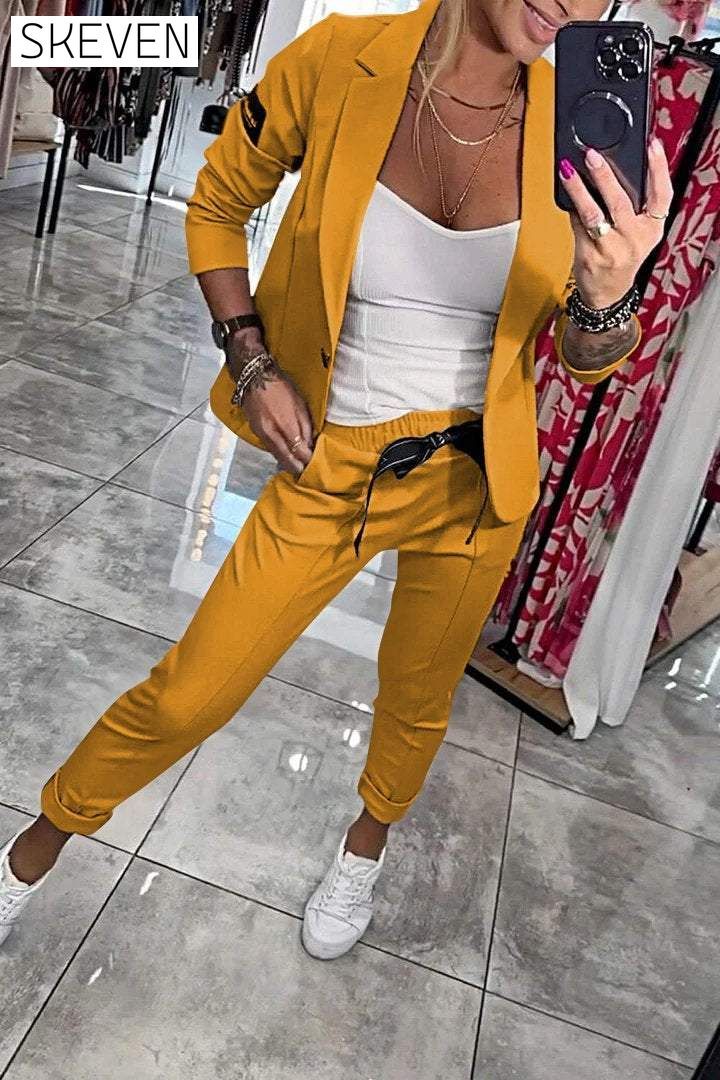 Women's Top Jacket & Elastic Pants Two-piece Set Set