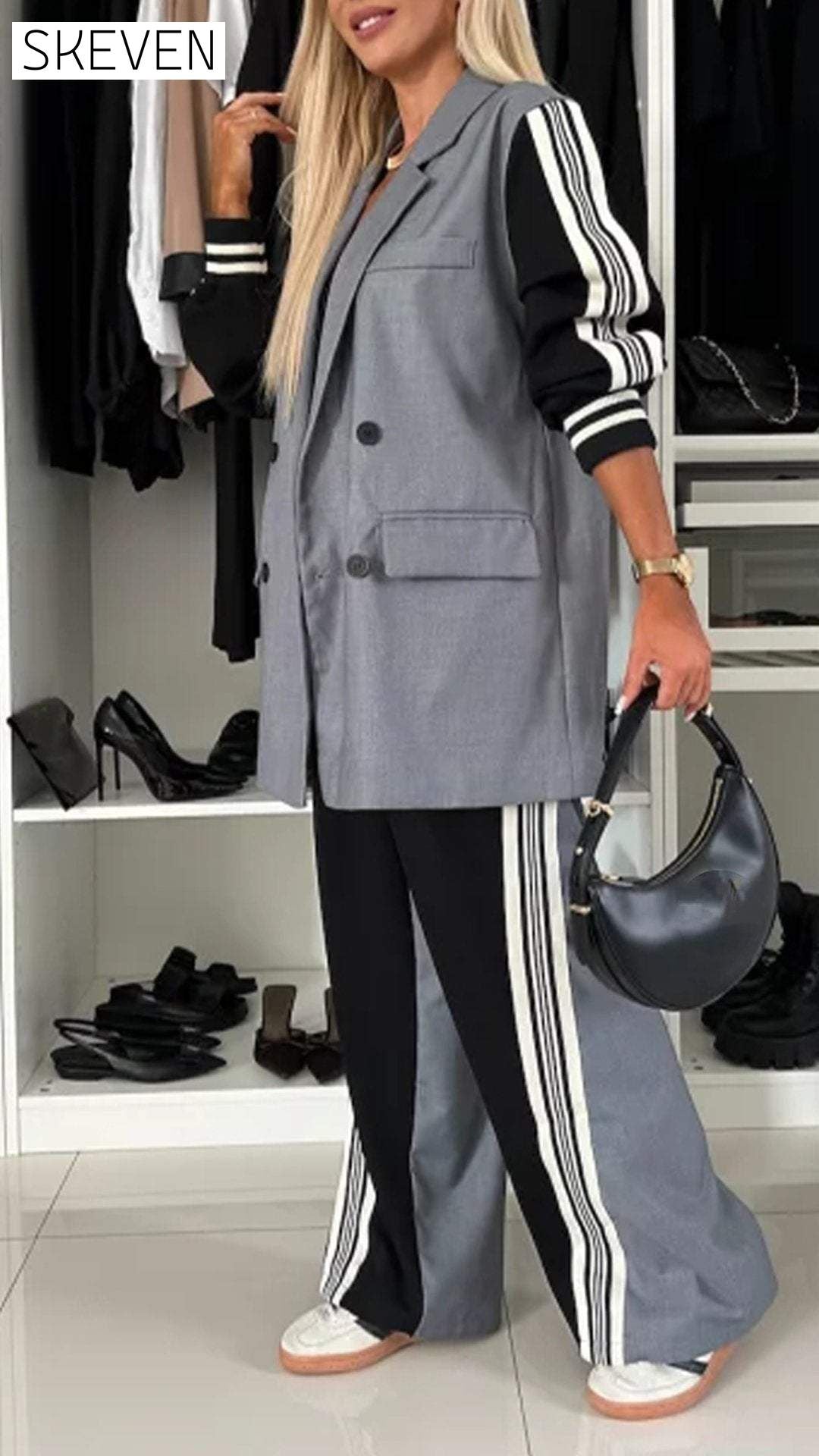Women's Lapel Long Sleeve Stitching Casual Suit Suit