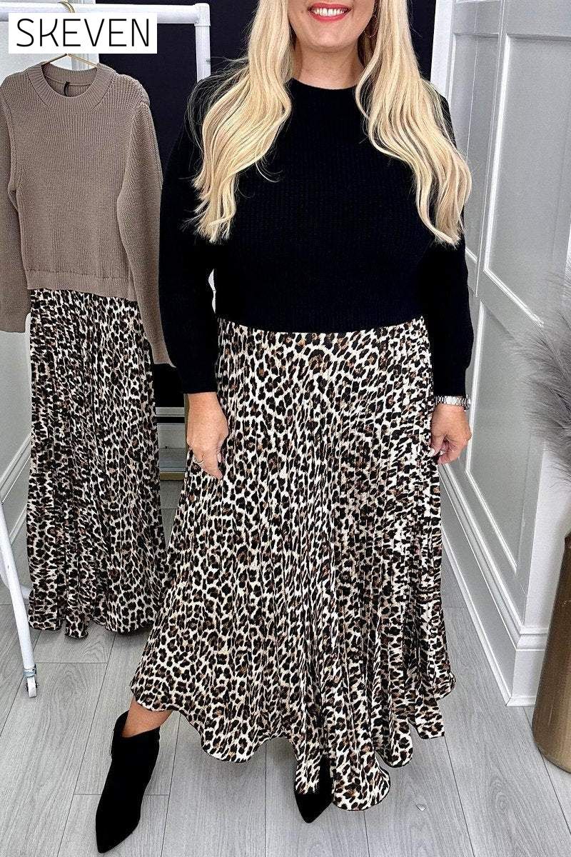 Women's Round Neck Leopard Print Dress Dress Maxi Dress